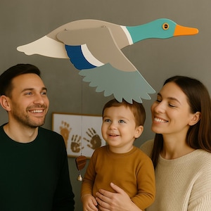 Wooden Duck Mobile – Handmade Flying Bird Toy with Moving Wings | Natural Wood Nursery Decor & Gift for Kids Room or Outdoor Space