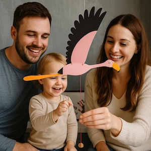 Wooden Flamingo Mobile – Handmade Flying Bird Toy with Moving Wings | Natural Nursery Flamingo Decor | Gift for Kids & Bird Lovers
