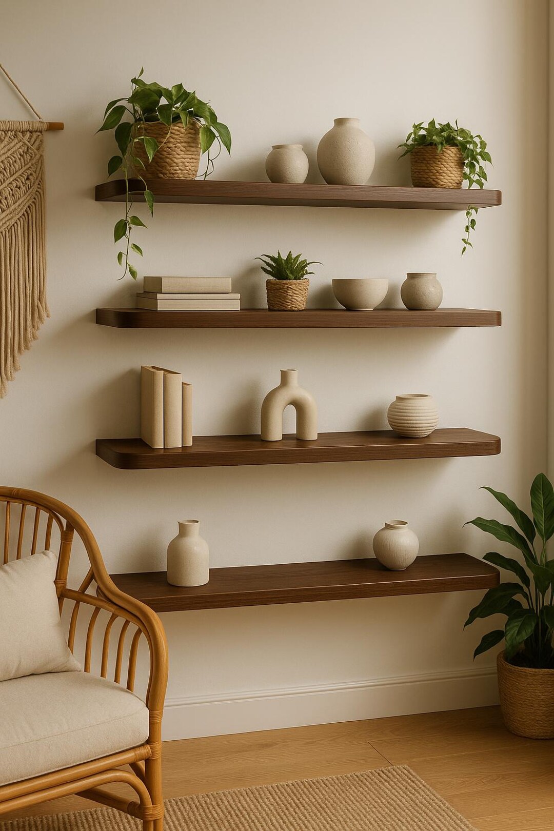 Handmade Solid Wood Floating Shelf: Rustic Rounded Edge Wall Decor - Etsy