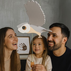 Handmade Wooden Owl Mobile – Flying Forest Bird Toy with Flapping Wings, Eco Nursery Decor, Rustic Hanging Ornament, Gift for Kids or Adults