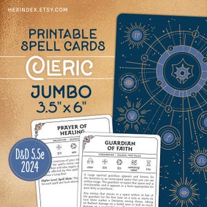 Jumbo Cleric Spell Cards for D&D 5.5e (Printable)