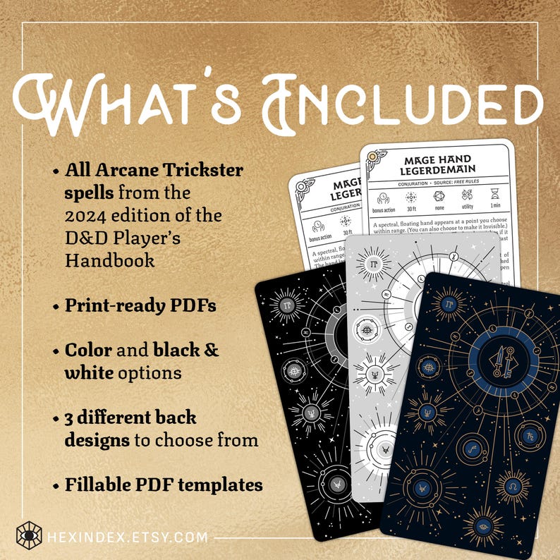 D&D 5e 2024 (5.5) Arcane Trickster Spell Cards (printable) Etsy