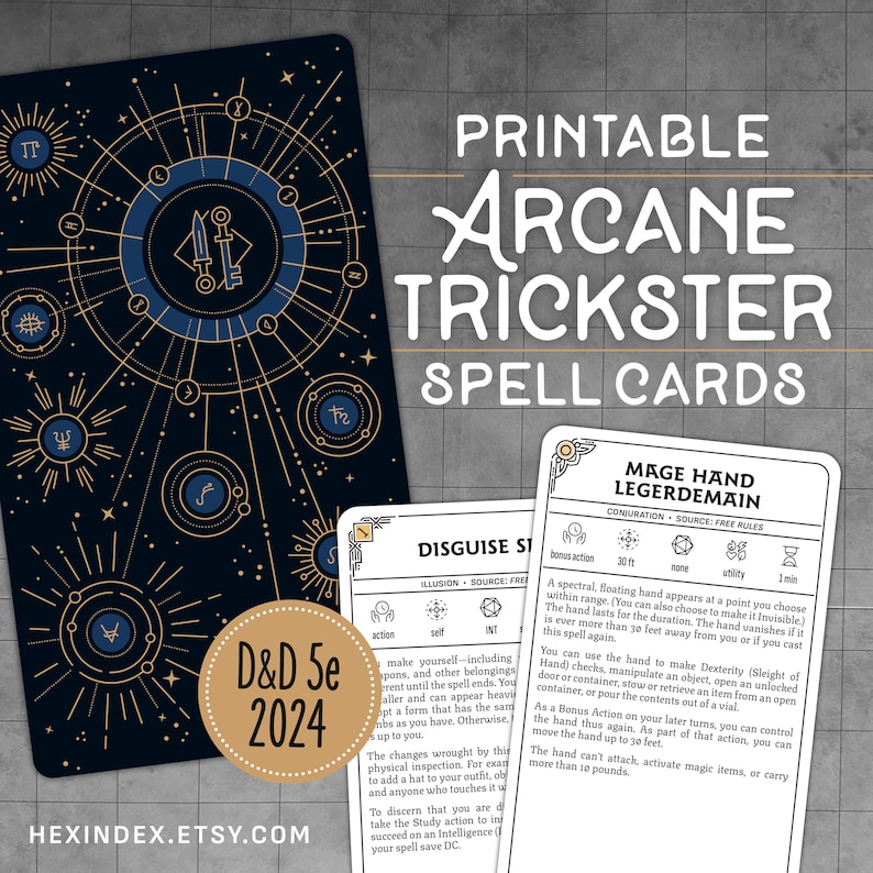 D&D 5e 2024 (5.5) Arcane Trickster Spell Cards (printable) Etsy