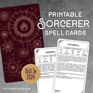 D&D 5e 2024 (5.5) Sorcerer Spell Cards (Printable)