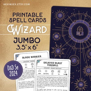 Jumbo Wizard Spell Cards for D&D 5e 2024 (5.5) (Printable)