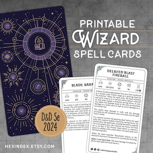 D&D 5e 2024 (5.5) Wizard Spell Cards (Printable)