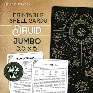 Jumbo Druid Spell Cards for D&D 5e 2024 (5.5) (Printable)
