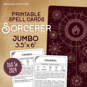 Jumbo Sorcerer Spell Cards for D&D 5e 2024 (5.5) (Printable)