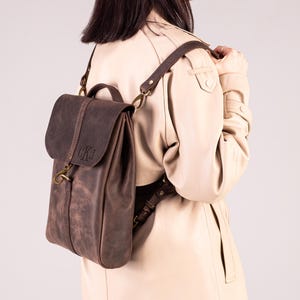 Women’s Genuine Leather Backpack, Handmade Brown Rucksack, Minimalist Everyday Purse Bag, 9.4x12.7 Inch Stylish Leather Backpack