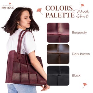 Handgefertigte Luxus-Einkaufstasche, weinrotes Leder mit Aufnähern, geräumige Schultertasche, eleganter Look, tolles Geschenk für jeden Anlass