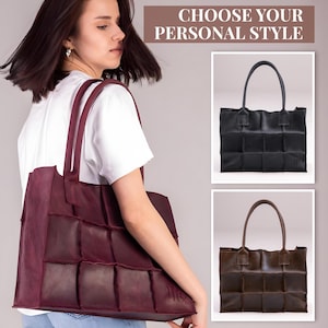 Handgefertigte Luxus-Einkaufstasche, weinrotes Leder mit Aufnähern, geräumige Schultertasche, eleganter Look, tolles Geschenk für jeden Anlass