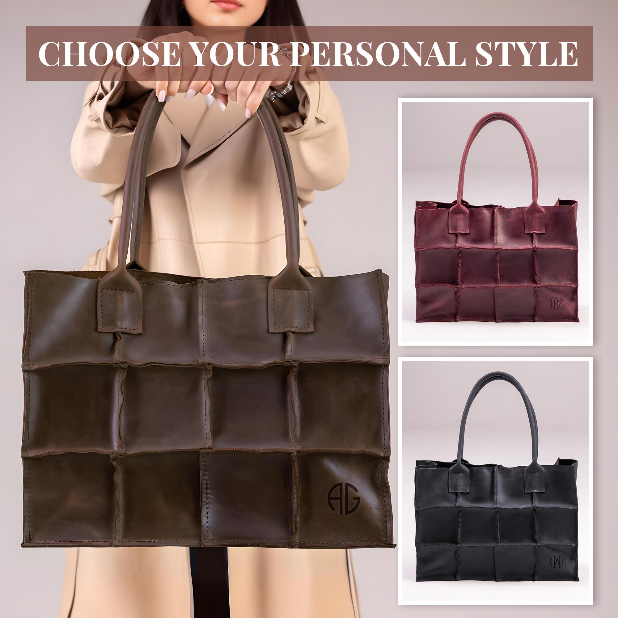 Chic Large Leather Tote Bag, Soft Textured Handbag For Daily Use, Stylish Patchwork Design, Comfortable To Carry, Christmas Gift For Women