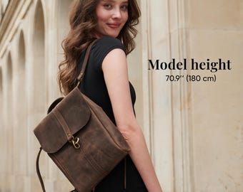 Women’s Leather Backpack 9.4"x12.7", Genuine Leather Rucksack, Handmade Brown Leather Bag, Stylish Everyday Work Travel Accessory