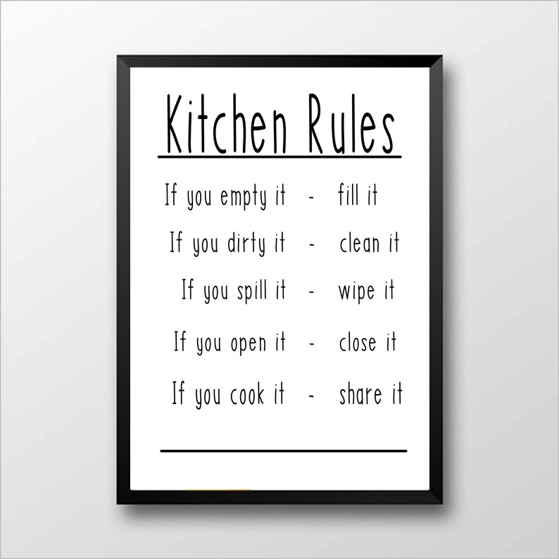 kitchen rules wall hanging poster funny printable quote etsy