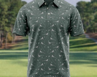 Herren Slim Fit Golf-Poloshirt - OK Birdie-Muster, Performance-Stoff