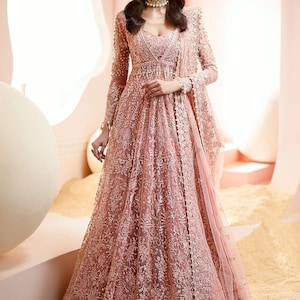 Pastel Pink Banarasi Hand Embroidery Saree