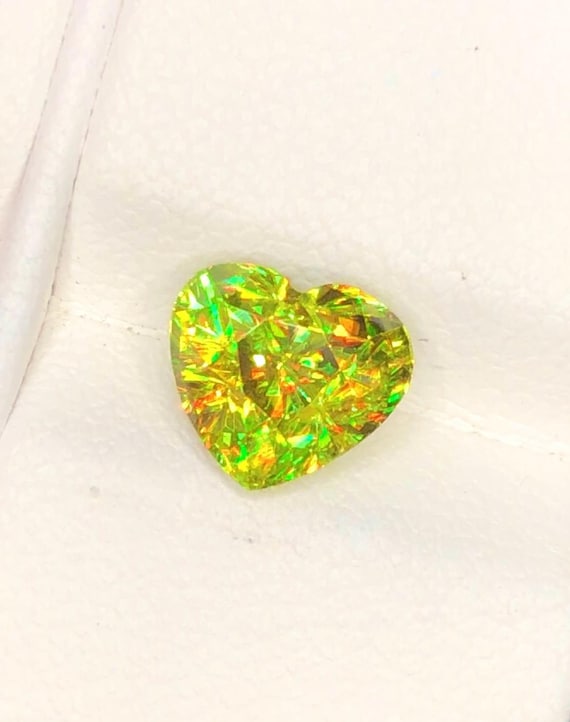 Natural Chrome Sphene, Heart shape Rare Green Yellow Multicolour Titanite with Intense Fire & Dispersion, August Birthstone 2.21 CT