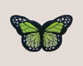 Embroidered Butterfly Iron-On Patch, Lime Insect Applique for Clothes, Jackets, Accessories, DIY Decoration Badge