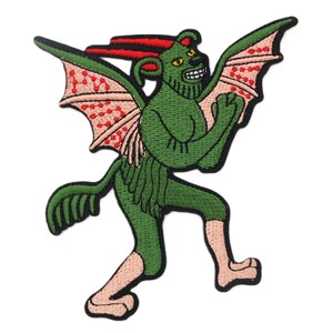Geborduurde demon geborduurde patch, duivelspatch, gotisch punkontwerp, folkloristische patch, badge op jasje