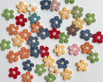 Mini Flower Patches, Set of 10 or 12, Sew-On Embroidered Floral Appliques, Daisy Patches for Clothes & Accessories, DIY Embroidery Pack