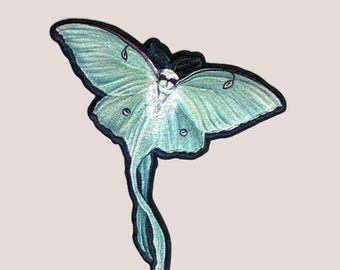 Luna Motte Aufnäher, Patch, Aufnäher für Jacken, Taschen, Jacken, Taschen, Stickerei, grüne Applikation