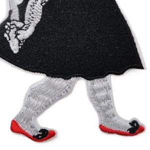 Embroidered rabbit with red toadstool patch in rockabilly and folklore style, iron-on applique for jackets, bags, or clothing.jpg