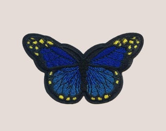 Embroidered Butterfly Iron-On Patch, Blue Insect Applique for Clothes, Jackets, Accessories, DIY Decoration Badge