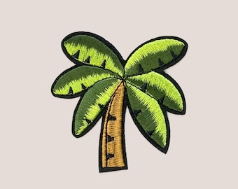 Palm Tree Iron-On Embroidered Patch, Coconut Tree Applique for Jacket or Backpack, Tropical Embroidery Badge, DIY Custom Clothing Patch