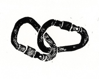 Queer Lesbian Carabiner Print | Red Linocut Art | WLW Symbolic Climbing Art | Feminist LGBTQ+ Wall Decor