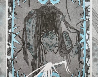 Dark Fantasy Riso Print, Gothic Art Print, Surreal Character Illustration