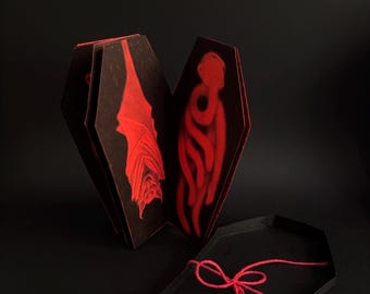 Coffin Shaped Art Zine, Gothic Artist Book, Handmade Dark Art Zine, Creature Drawings, Alternative Gift