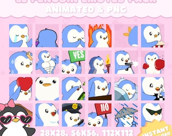 30 Animated Penguin Emotes Pack for Twitch, YouTube, Discord, Kick | Cute Kawaii Pengu Emotes | Animated GIF & PNG Pack