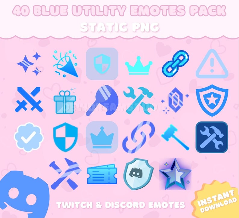40 Blue Utility Emotes Pack for Twitch, Youtube, Discord, Kick | Kawaii ...
