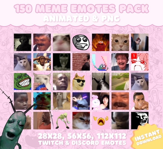 150 Meme Emotes Pack for Twitch, YouTube, Discord, Kick | Cute & Funny Twitch Emotes | Meme GIF PNG Pack