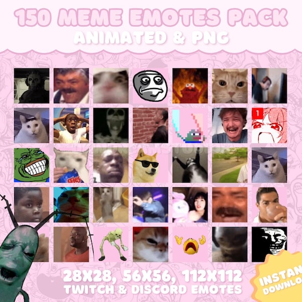 Pakket met 150 meme-emotes voor Twitch, YouTube, Discord en Kick | Leuke en grappige twitch-emotes | Meme GIF PNG-pakket