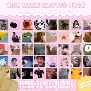 1000 Animated Meme Emotes Pack for Twitch, YouTube, Discord, Kick | Cute & Funny Twitch Meme Emotes | Meme GIF PNG Mega Pack