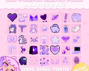 Pakket met 280 paarse emotes voor Twitch, YouTube, Discord en Kick | Kawaii en esthetische twitch-emotes | Paars png-megapakket GIF