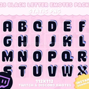 Pacote de 28 Emotes de Letras Pretas para Twitch, YouTube, Discord, Kick | Emotes de Chat Twitch | Pacote de PNG de Texto Twitch