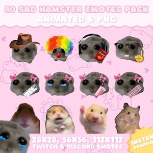 80 Animated Sad Hamster Emotes Pack for Twitch, YouTube, Discord, Kick | Cute & Funny Twitch Hamster Emotes | Meme GIF PNG Pack