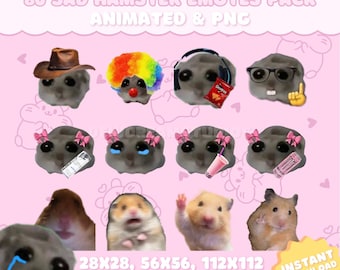 80 geanimeerde droevige hamster-emotes voor Twitch, YouTube, Discord en Kick | Leuke en grappige hamster-emotes Twitch | Meme GIF PNG-pakket