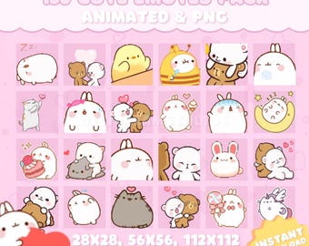 Pakket met 130 schattige emotes voor Twitch, YouTube, Discord en Kick | Leuke en esthetische twitch-emotes | Megapakket kawaii gif png
