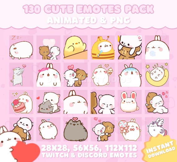130 Cute Emotes Pack for Twitch, YouTube, Discord, Kick | Cute & Aesthetic Twitch Emotes | Kawaii GIF PNG Mega Pack