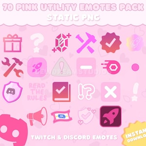 70 Pink Utility Emotes Pack for Twitch, YouTube, Discord, Kick | Kawaii & Aesthetic Twitch Emotes | Pink PNG Pack