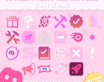 Twitch、YouTube、Discord、Kick 用の 70 個のピンクのユーティリティ エモート パック | かわいい & 美しい Twitch エモート | ピンクの PNG パック