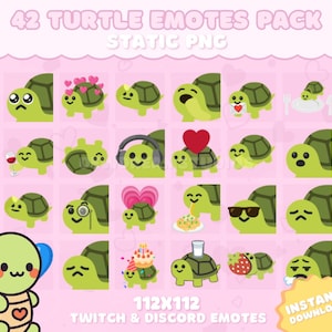 42 Turtle Emotes Pack for Twitch, YouTube, Discord, Kick | Cute Turtle Emotes | Static PNG Pack