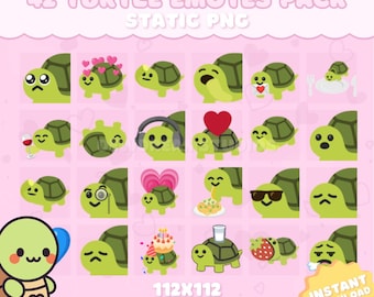 42 Turtle Emotes Pack for Twitch, YouTube, Discord, Kick | Cute Turtle Emotes | Static PNG Pack