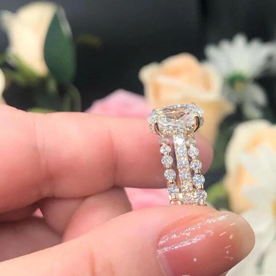 3-7 CT Moissanite Engagement Ring – 10K/14K/18K Rose Gold Or Sterling Silver, Hidden Halo Bridal Set