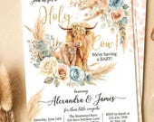Highland Cow Baby Shower Invitation Editable, Boho Holy Cow Invite Printable, Canva Baby Shower Template Digital Girl Boy Gender Neutral
