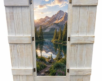 Mountain View - Handcrafted Rustic Window Frame Wall Decor, Farmhouse Shutter Accent