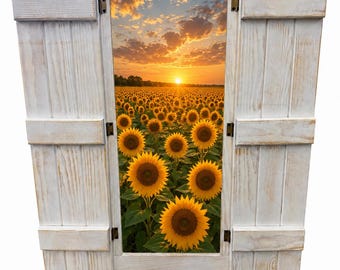 Sunflower Field -  Handcrafted Window Frame Wall Decor, Farmhouse Shutter Accent